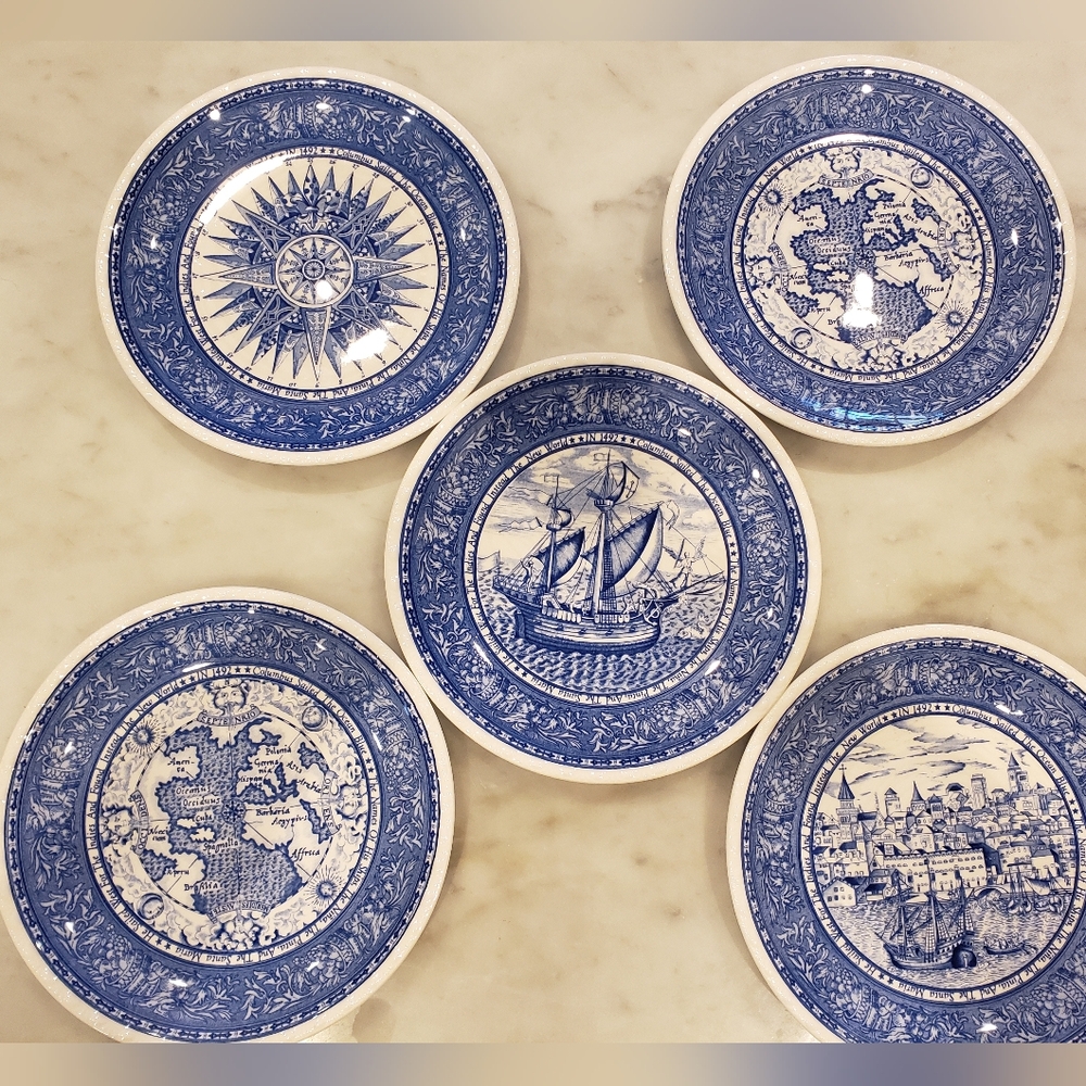 Set Of 5 Nikko 7" Plates Depicting 1492 Scenes